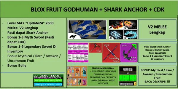 [Blox Fruit] Race Shark V4 (Awakening) Account [Level Max][Melee+Fruit+Sword All Skills Unlock]