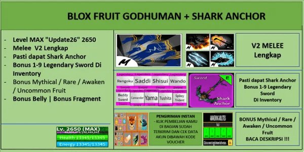 Blox Fruit Account Godhuman+Cursed Dual Katana+Soul Guitar [Level Max] [Datpol]