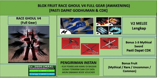 [Blox Fruit] Race Ghoul V4 Full Gear (Awakening) Account (Godhuman + Cdk) [Max Level]