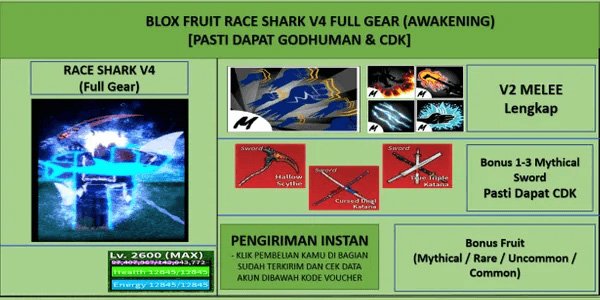 [Blox Fruit] Race Ghoul V4 Full Gear (Awakening) Account (Godhuman + Cdk + Soul Guitar) [Level Max]