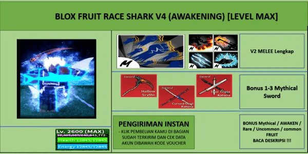 Blox Fruit Race Awakening V4 T10 Account (Full Gear) [Max Level] [Datpol]